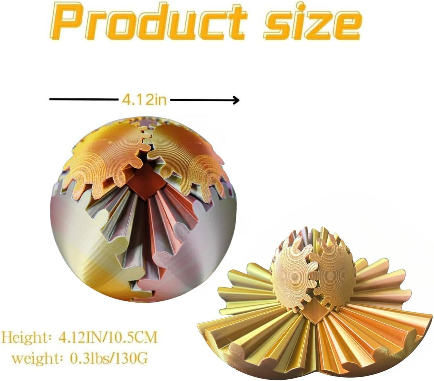 Gear Ball, 4.2in 3D Printed Gear Ball Spin Ball Cube Fidget Toys, Gear Sphere, Gear Balls Fidget Toy, Stress Ball, GearSphere Desk Toy, Fidget Balls, Gear Toy for Anxiety Relaxing (Laser Rose Gold)