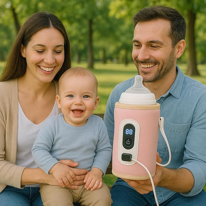 Travel Baby Bottle Warmer with USB for Girls – Digital Display, Adjustable Heating, Insulated Portable Sleeve for Warming Milk, Formula & More – Great for Car Trips, Strollers & On-The-Go Feeding