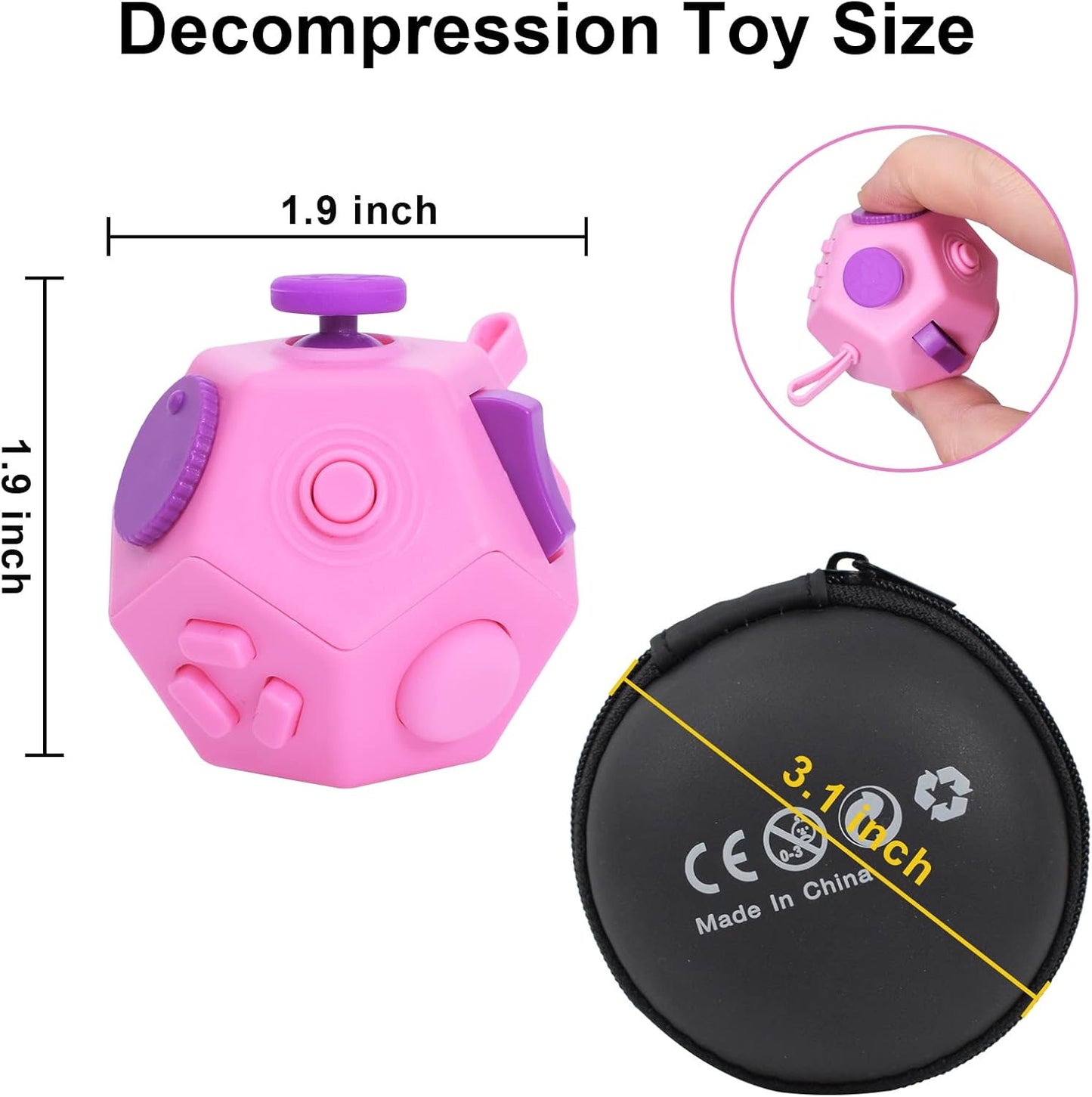 Small Fidget Toys,Mini Finger Cube,12 Sided Cube Toys Relief Stress and Anxiety Depression Anti for Girls Kids Adults (Pink)