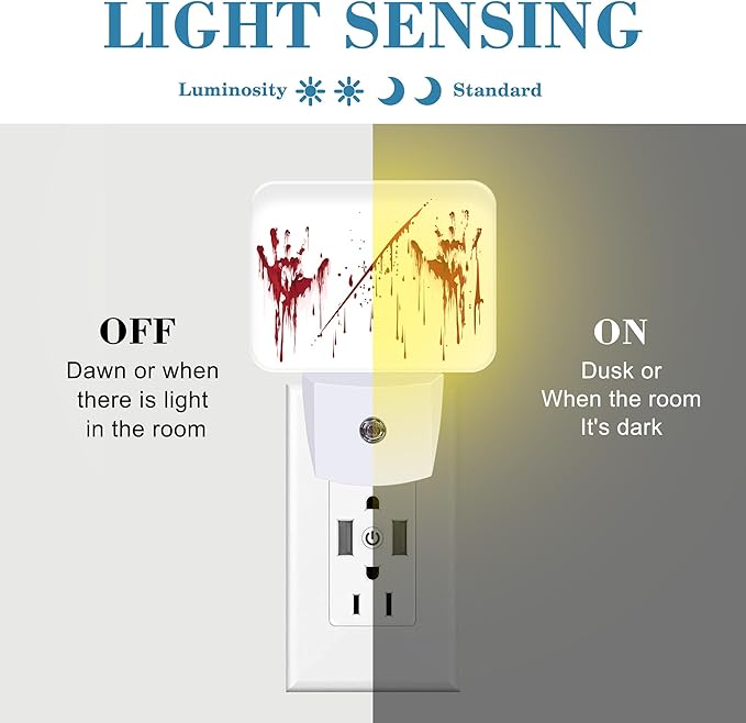 Halloween Horror Bloody Handprints Night Light Plug into Wall, Halloween Night Light with Dusk to Dawn Sensor for Kid Girls Boys Women Men Bedroom, Hallway, Kitchen, Bathroom, Stairs Decor
