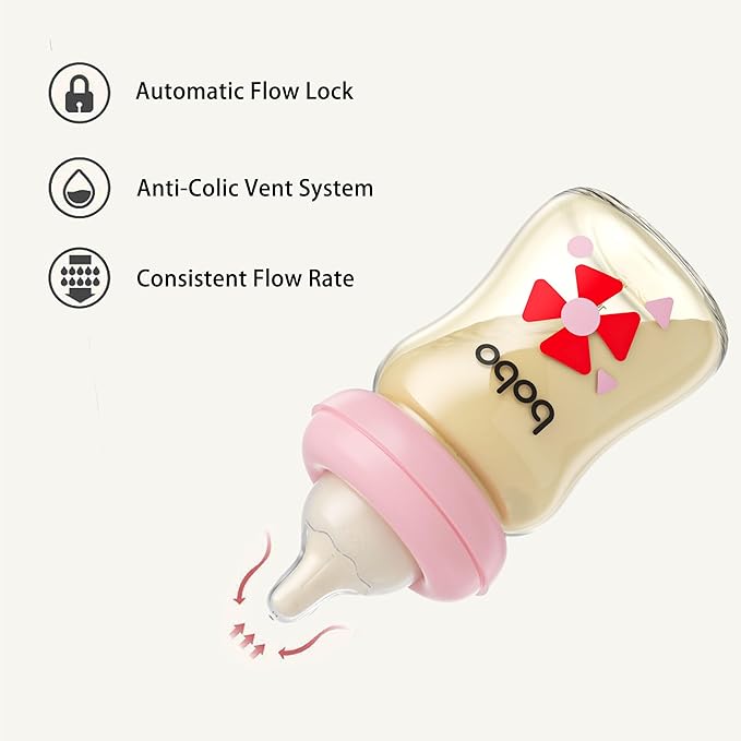 YOHKOH PPSU Baby Bottle Wide Neck, Newborn Anti-Colic Baby Bottle with Natural Response Nipple, Streamlined Body, Easy to Clean (5.4oz (Pack of 2), Red)