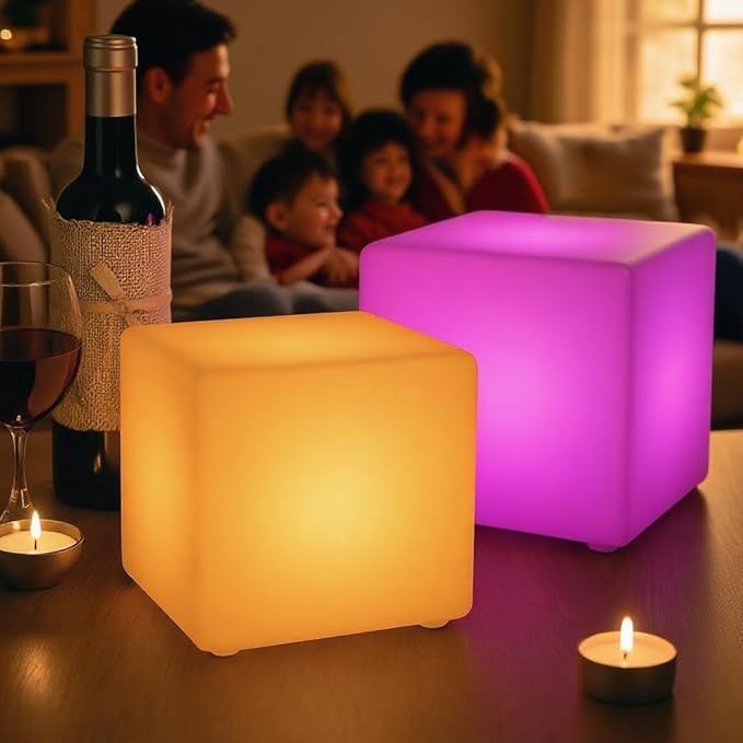 8-inch Waterproof LED Light Cube, USB Rechargeable Mood Light, 16 RGB Colors Changing Night Lights with Remote, Nursery Glow Kid Stool for Kids Room, Bedroom & Outdoor Decor
