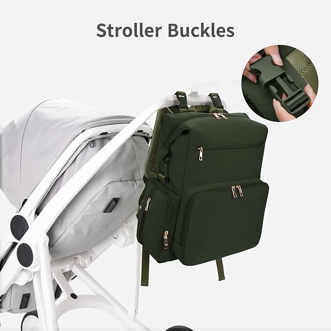 CEI-CEI Neoprene Diaper Bag Backpack with Insulated Pockets, Large Newborn Baby Maternity Bags Travel Tote with Changing Pad (Army Green)