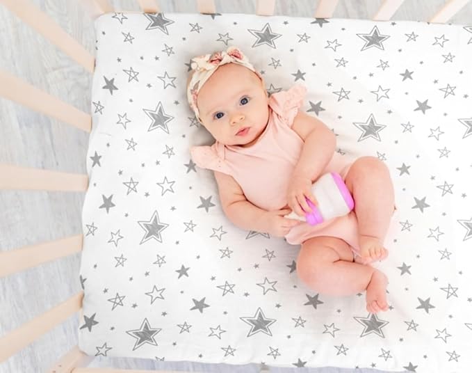 4 Pack Star and Moon Neutral Unisex Fitted Baby Sheets Set for Baby Boys or Girls (Play N)