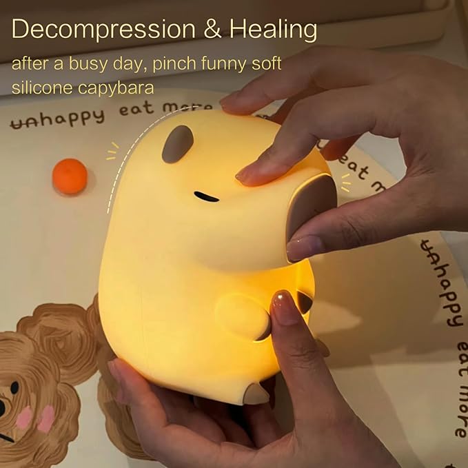 Capybara Cute Night Light, Squishy Capybara Lamp Xmas Gifts Toys, Rechargeable LED Dimmable Silicone Nightlight for Kids, Funny Light Up Capibara, Baby Nursery College Dorm Fall Décor