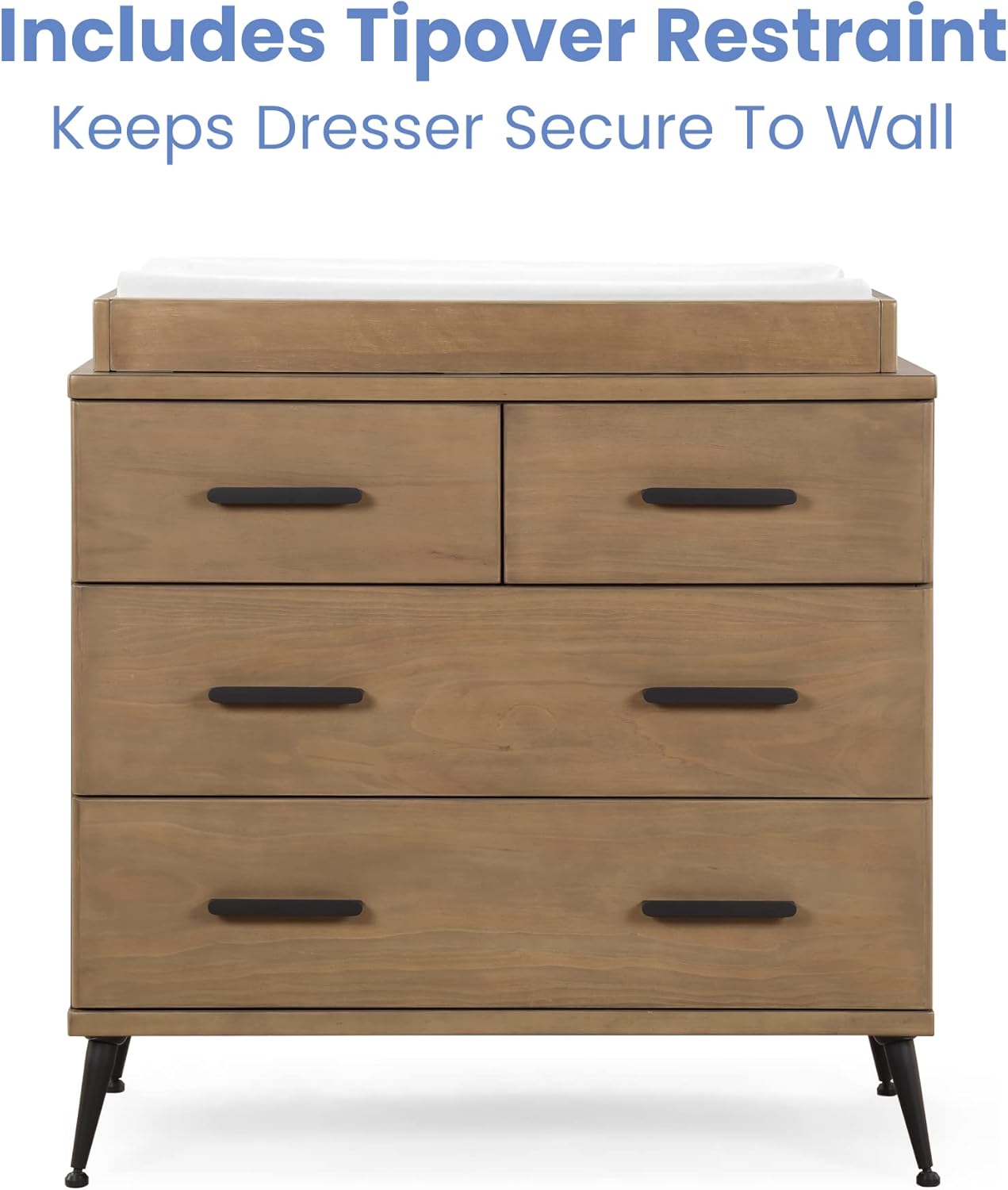 Delta Children Sloane 7-Piece Baby Nursery Furniture SetIncludes: Convertible Crib, Dresser, Changing Top, Crib Mattress, Fitted Sheets, Toddler Guardrail & Changing Pad, Acorn w/Matte Black