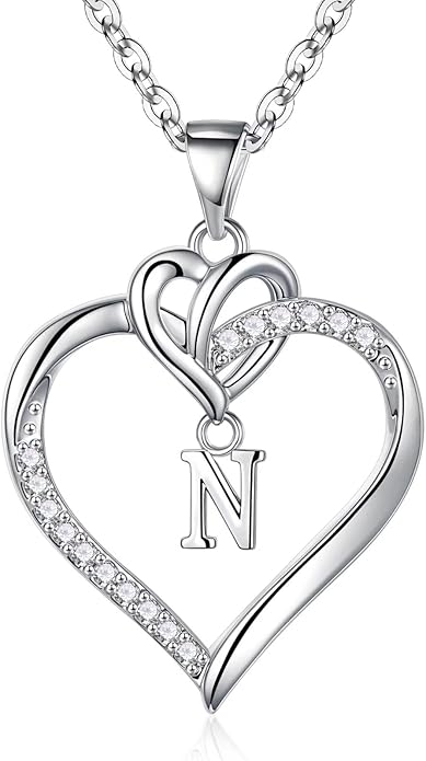 STORUP Heart Initial Necklaces for Women Girls, 14K Gold Plated Cubic Zirconia Heart Initial A-Z Pendant Necklace Dainty Heart Necklaces for Women Teen Girl Jewelry Birthday Gifts