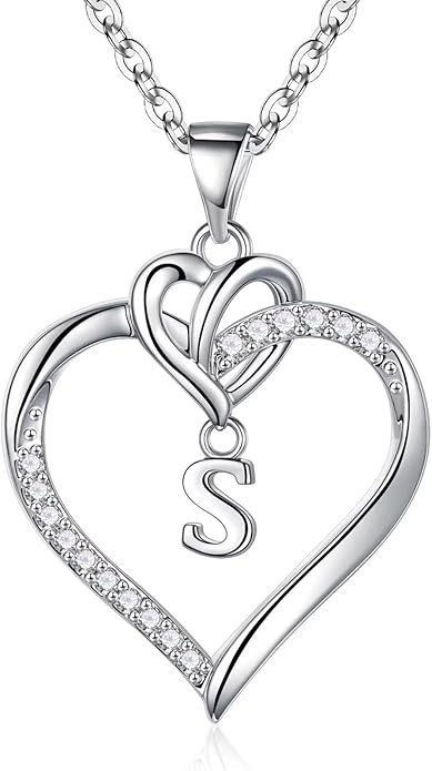 STORUP Heart Initial Necklaces for Women Girls, 14K Gold Plated Cubic Zirconia Heart Initial A-Z Pendant Necklace Dainty Heart Necklaces for Women Teen Girl Jewelry Birthday Gifts