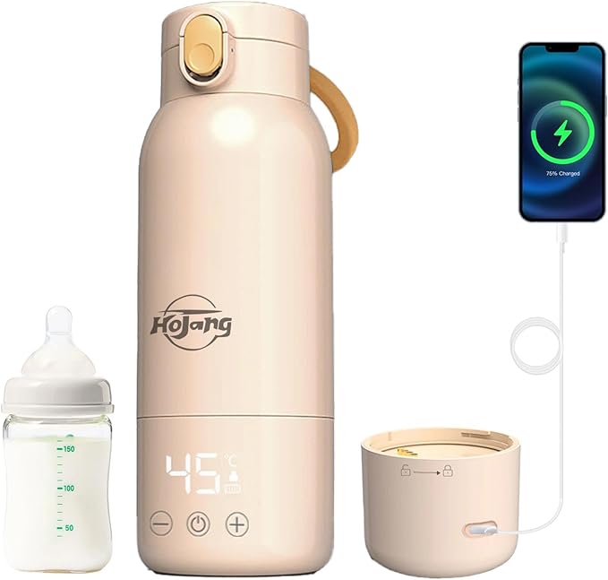 Portable Self-Heating Milk Warmer 520ml, 37-65°C Adjustable Bottle Warmer with Fast Heating & 10800mAh(Power Bank) Long Battery Life, 48W Fast Charge, 8H Heat Retention, Touch Control, LED Display