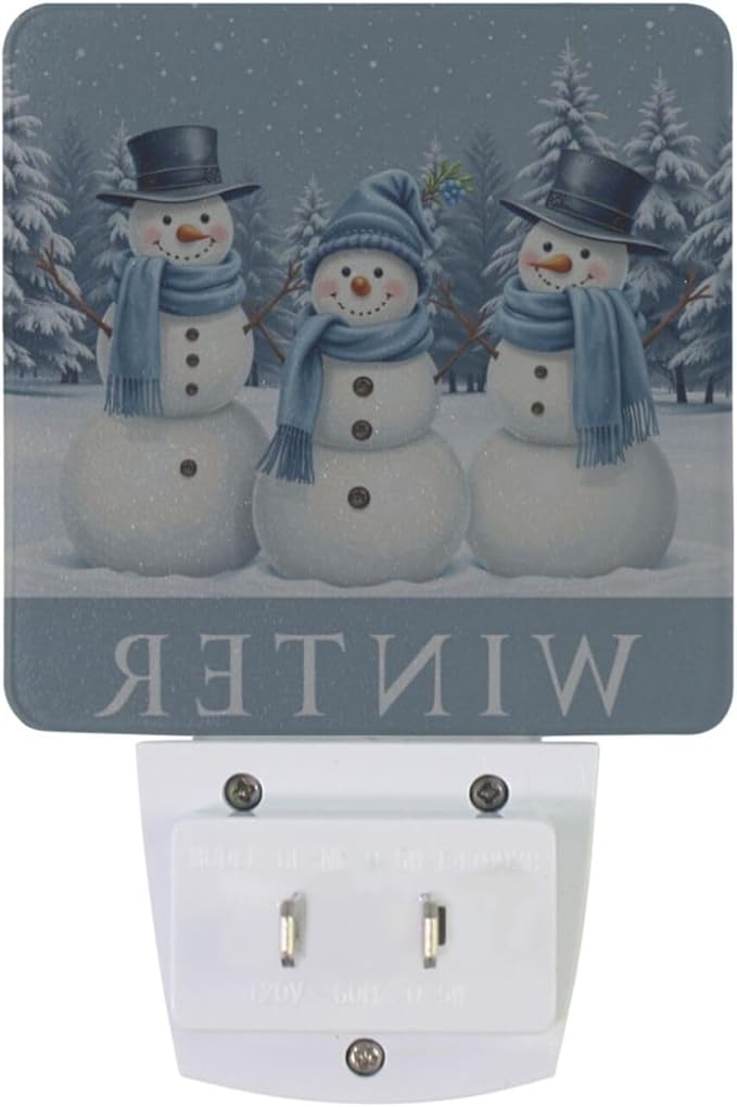 Aslsiy Night Light for Kids Snowmans in Snowy Forest Blue (1) Plug in Wall Lamp LED Dusk to Dawn Sensor Energy Saving Nightlight for Boys Girls Men Women