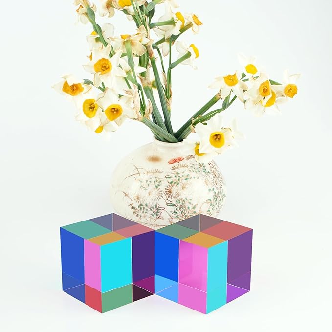 CMY Color Cube, 40mm (1.6 inch) Multi-Color Acrylic Prism, Physics Toy and Desktop Decor, 2 Pack