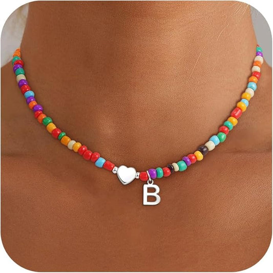 Colorful Initial Necklaces for Girls Women Kids - Teen Girls Gifts Trendy Beaded Initial Necklace Dainty Letter Gifts Choker Necklace for Girl Jewelry