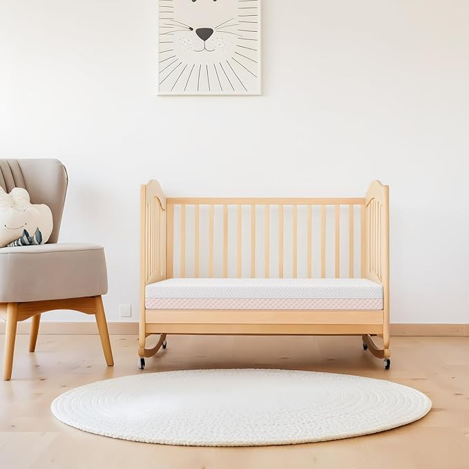 Mini Crib Mattress, 38x24X4 Inch Dual Sided Comfort Gel Memory Foam, Breathable Premium Baby Mattress for Mini and Portable Cribs w/Removable Outer Cover - White&Pink