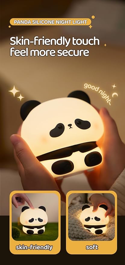 ATSUI Cute Panda Night Light, LED Squishy Novelty Animal Night Lamp, Food Grade Silicone, 3 Level Dimmable Rechargeable Nursery Nightlight for Breastfeeding Toddler Baby Kids, Cute Gifts for Kids