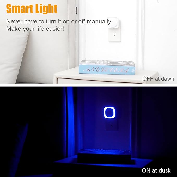2 Pack Plug in Dimmable Night Light, Blue Nightlight, Auto Dusk to Dawn Sensor, LED Night Light, Soft Glow, Diffused Light for Bathroom, Hallway, Stairs, Kitchen, Bedroom