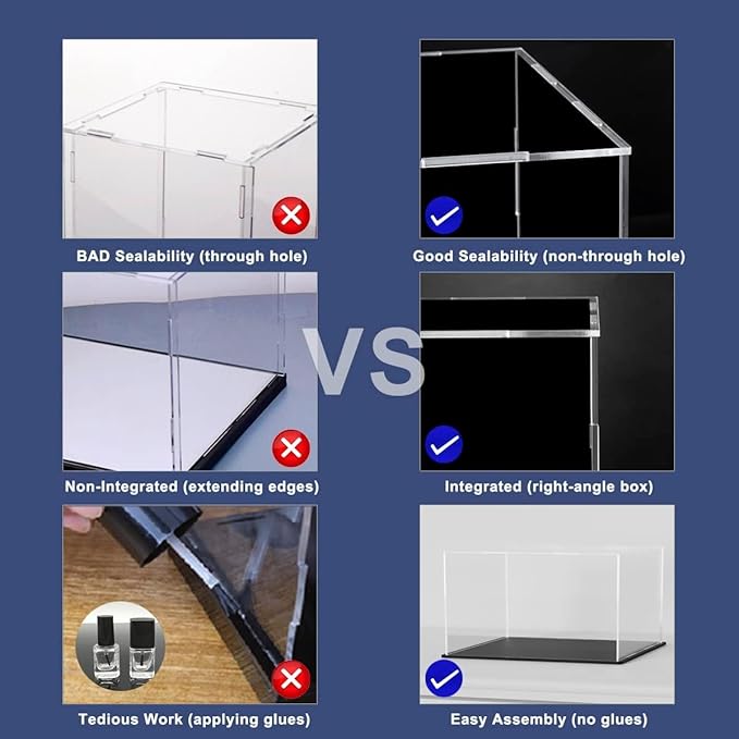 SVENJBB Large Display Case for Collectibles, 16x12x10 Inch Acrylic Box for Miniature House and Figures, Clear Acrylic Display Cases with Matte Black Base for Collection Protection and Storage