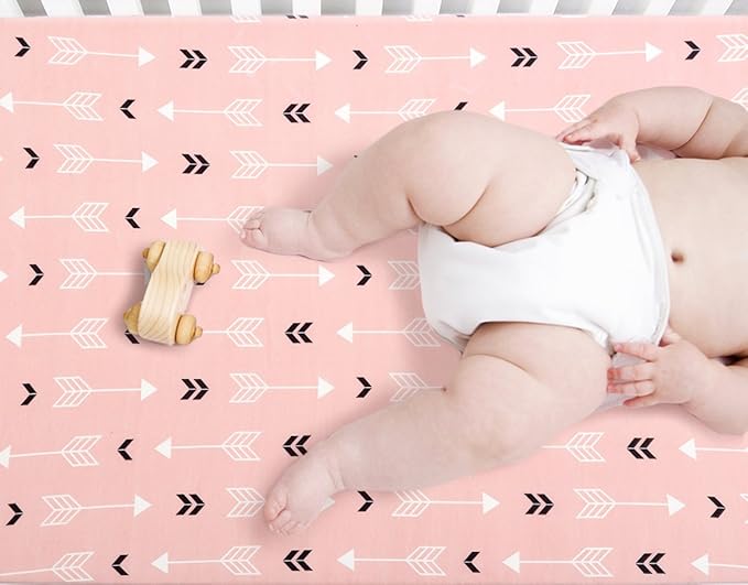 BROLEX Baby Fitted Crib Sheets: Kid Crib Sheets - Set of 2 for Toddler Standard Size Crib Mattress for Boys and Girls - Jersey Knit Crib Bed Sheets Pink White Arrow
