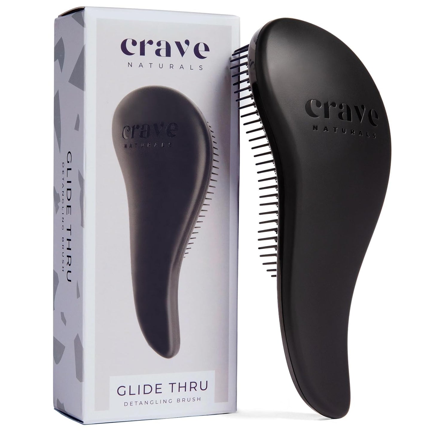 Crave Naturals Biggie Glide Thru Hair Brush - Detangler Brush for Curly, Straight, Wet or Dry Hair - Gentle Detangling Brushes for Adults, Kids, Toddlers - Hair Accessories for Women, 8.4x3.4 - Black