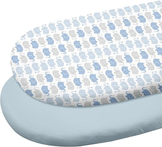 Gllquen Baby Bassinet Sheets 2 Pack, 100% Organic Cotton Bassinet Fitted Sheets for Girls Boys, Soft & Breathable Unisex Baby Mattress Sheet for Standard Bassinets 33"x17"(Blue)