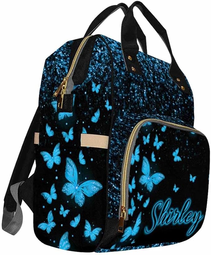 Customize Name Backpack Fashion Durable Mommy Daypack Hiking Bag Customize Diaper Bag Large Capacity Customized Name Gift Personalized Back Pack, Rainbow Butterflies