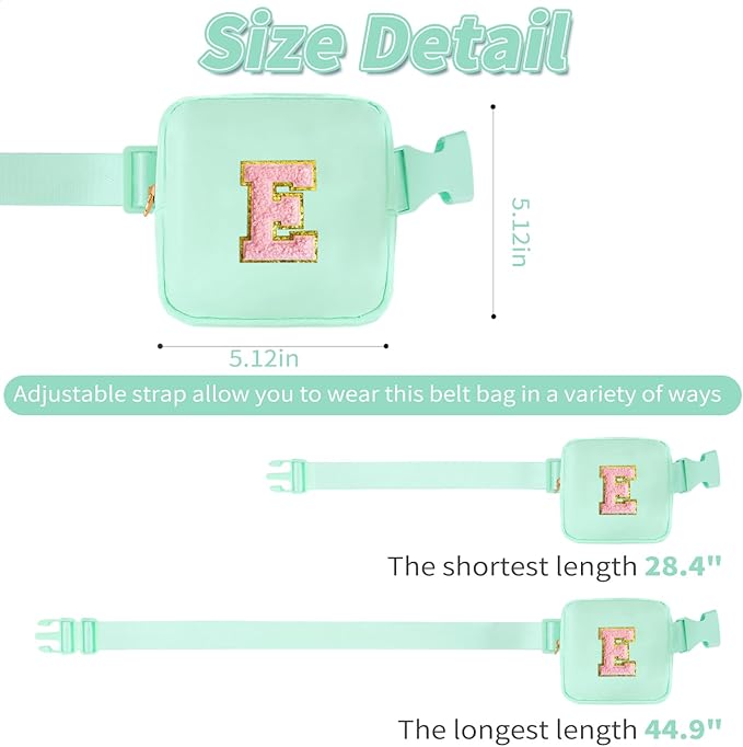 Mini Belt Bag Fanny Pack with Initials Letter Patch Small Crossbody Bags Cute Stuff Birthday Gifts for Teenager Girls Trendy Stuff for Teens - Light Green,E