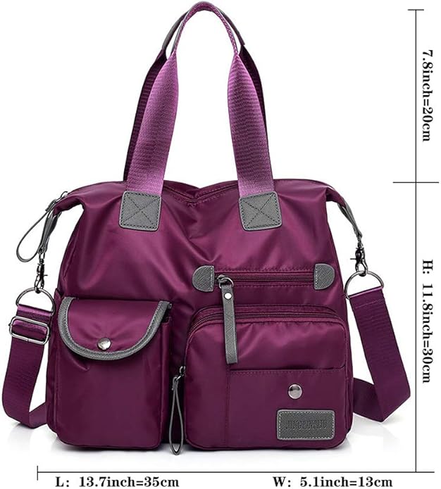 MINTEGRA Nylon Tote Bag for Women Multi Pocket Shoulder Bag Waterproof Diaper Crossbody Bag