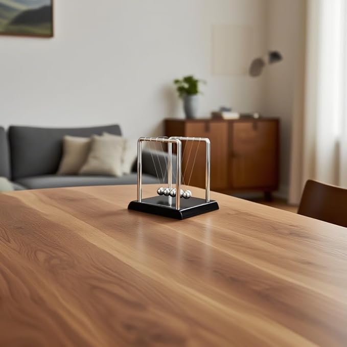 Newtons Cradle Balance Pendulum Balls, Swinging Kinetic Balls with Black Base, Science Physics Educational Learning Tool, Office Home Creative Decoration, Stress Relief Fidget Desk Toy (Large)