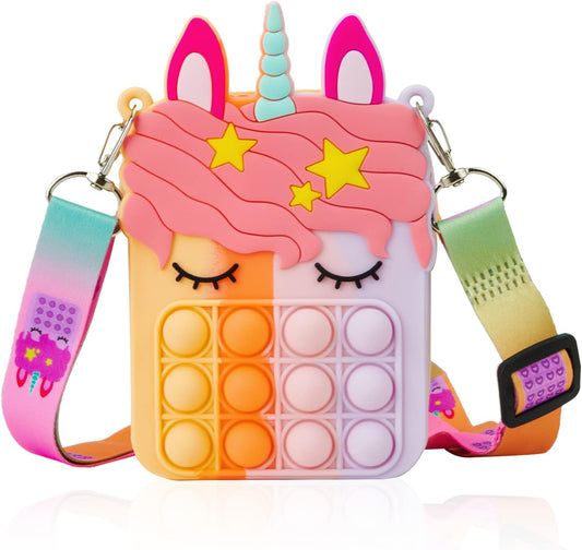 Unicorn Purse for Girls,Unicorn Birthday Gifts for Girls , Unicorn Pop Shoulder Bag Fidget Toys, Holiday Stuffers Christmas Birthday Gifts for Kids. Party Pop Fidget Backpack Toy