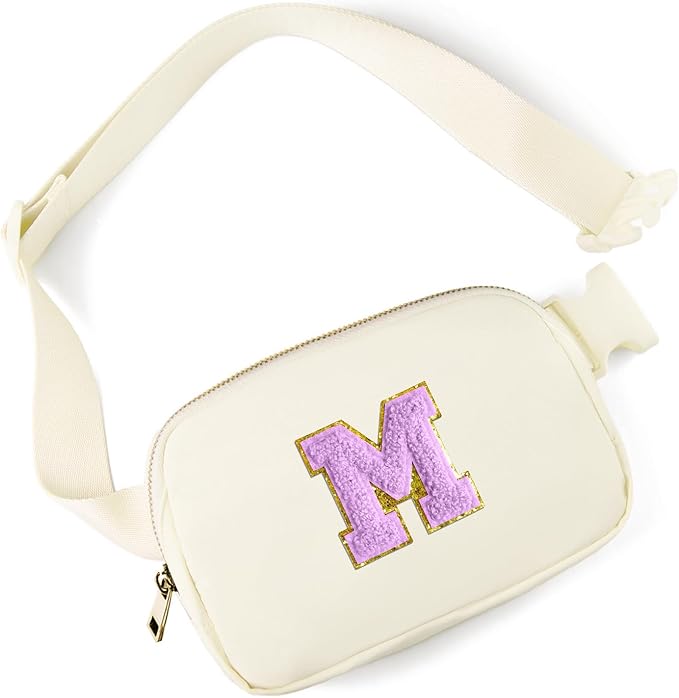 Gitus Gifts for 8 9 10 11 12 Year Old Girls Belt Bag Fanny Pack Crossbody Bags with Initial Letter Patch Cute Stuff Birthday Gifts for Teen Girls Women Personalized Trend Stuff (Ivory-M)