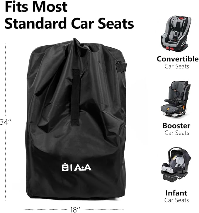 elaia Car Seat Travel Bag for Airplane, Waterproof Wearable with Straps, Large Capacity Padded Car Seat Check Bag, Perfect for Air Travel, Family Vacations, and Parents with Infants