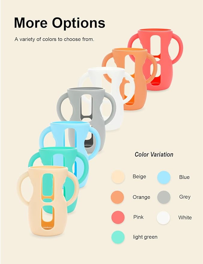 2-Pack Silicone Sleeves for Philips Avent Glass Bottles, BPA-Free Drop-Resistant Baby Bottle Sleeves with Handles, Compatible with Philips Avent Natural Glass Baby Bottles (8 oz)