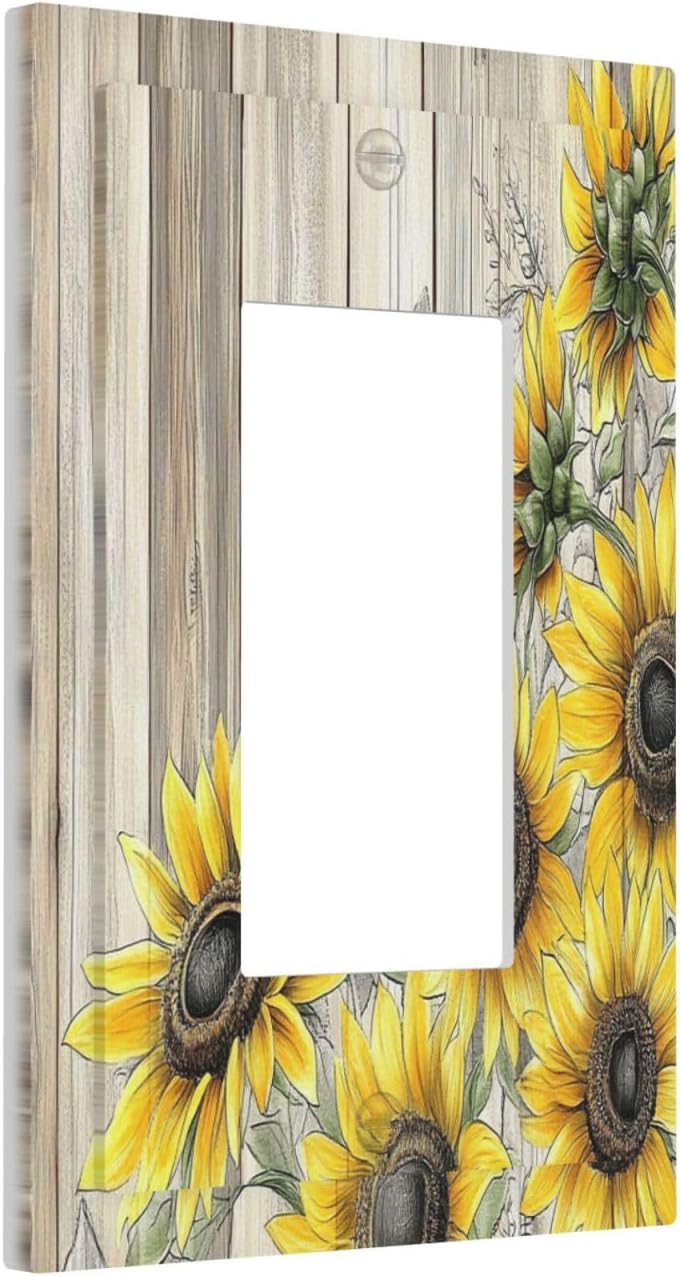 Decorative Outlet Covers Floral Sunflower Rustic Flower Vintage Wood 1 Gang Single Rocker Light Switch Cover Plate Wall Plates Gfci Faceplate For Farmhouse Cabin Decor