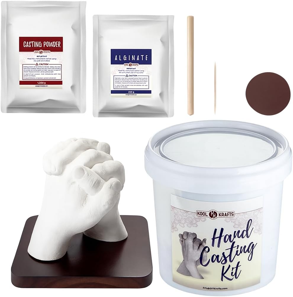 Hand Casting Kit for Couples, DIY Plaster Statue Molding Kit, Wooden Mahogany Base DIY Hand Mold Kit, Anniversary for Men, Women, Wedding Gift, Mother's Day Gifts for Wife, Valentine's Day Gift