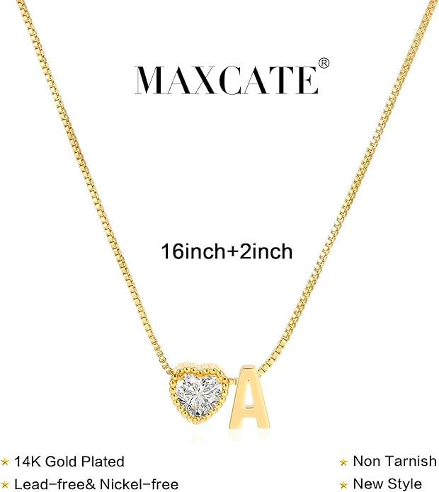 Christmas Gifts Gold/Silver Heart Initial Necklaces for Women Girls Teens Kids Non Tarnish 14k Gold Plated Letter Heart Zirconia Pendant Necklace Dainty Initial Name Necklace Jewelry for Women