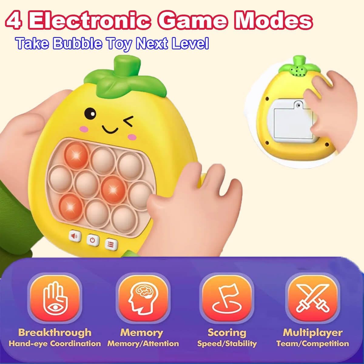 Quick Push Game Console,Pop Fidget Toys ,A Toy Game Machine That Exercises Reaction Ability and Improves Concentration | Gift Idea for Kids & Teens Boys & Girls (Pear)