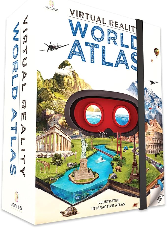 Abacus Brands Virtual Reality World Atlas Gift Box - Illustrated Interactive VR Atlas and STEM Learning Activity Set - for Ages 8 and Up