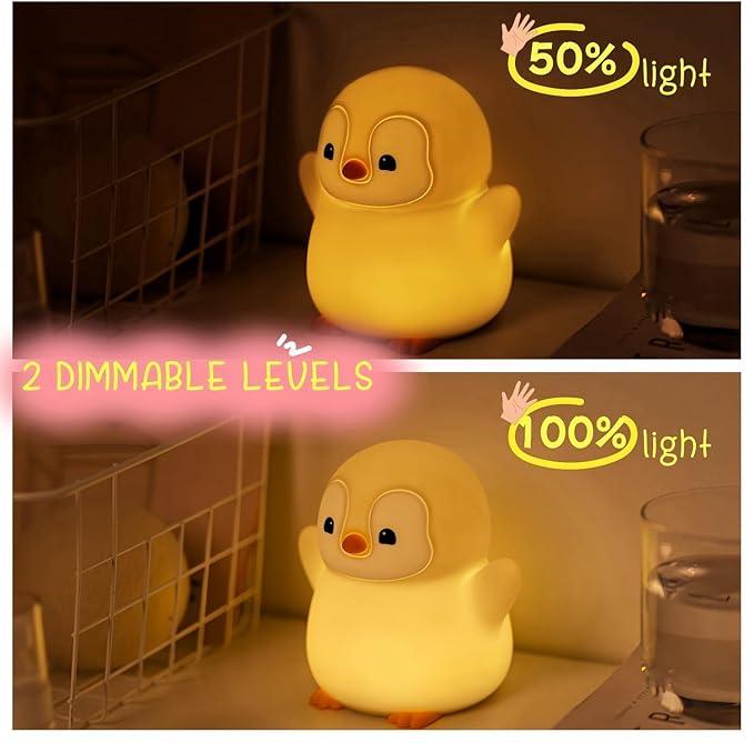 Cute Penguin Night Light, LED Squishy Xmas Penguin Lamp, Food Grade Silicone Dimmable Nightlight, Kids Gray Penguins Light, Rechargeable Light Up Penguins Gifts, Kids Room College Decor