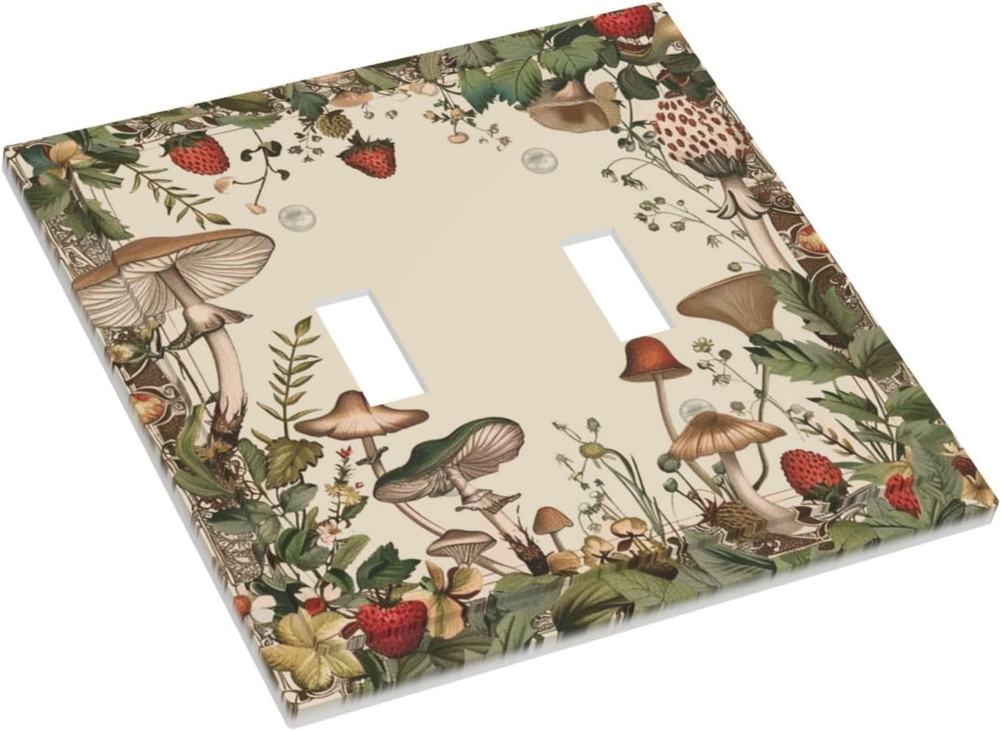 Decorative Switch Covers Plate Rustic Mushroom Garden Red Strawberry 2 Gang Wall Plate Unique Double Toggle Light Switch Plate Wall Cover Plate Faceplate for Bedroom Home Decor