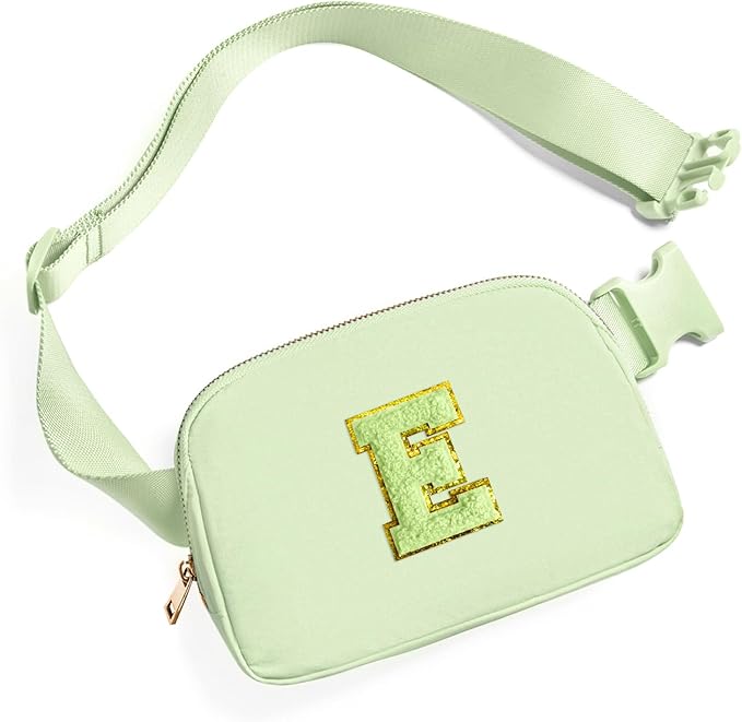 Gitus Gifts for 8 9 10 11 12 Year Old Girls Belt Bag Fanny Pack Crossbody Bags with Initial Letter Patch Cute Stuff Birthday Gifts for Teen Girls Women Personalized Trend Stuff (Light Green-E)