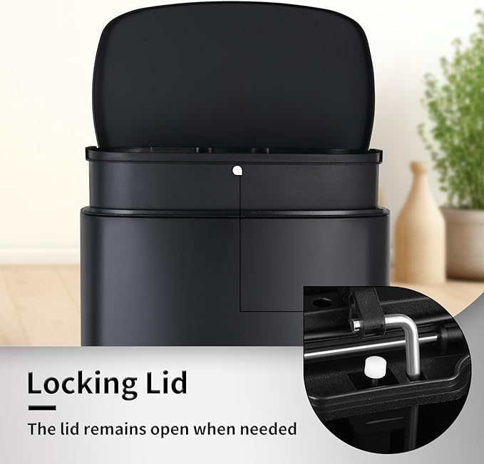 13.2+1.3 Gallon Trash Can Combo Set, Stainless Steel Garbage Bin with Pedal, Removable Inner Waste Bucket, Anti-Fingerprint, Soft-Close Locking Lid Dustbin for Kitchen, Bathroom, Office