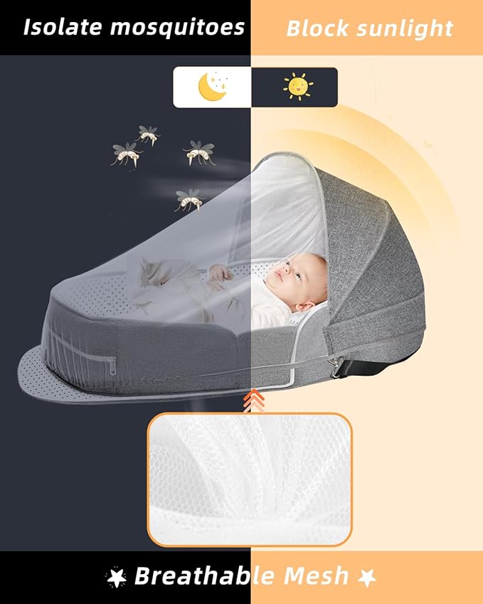 Baby Travel Bassinet Portable Bassinets: Foldable Lightweight Travel Pod Infant Bassinet with Mosquito and Canopy Outdoor Newborn Essentials Gift