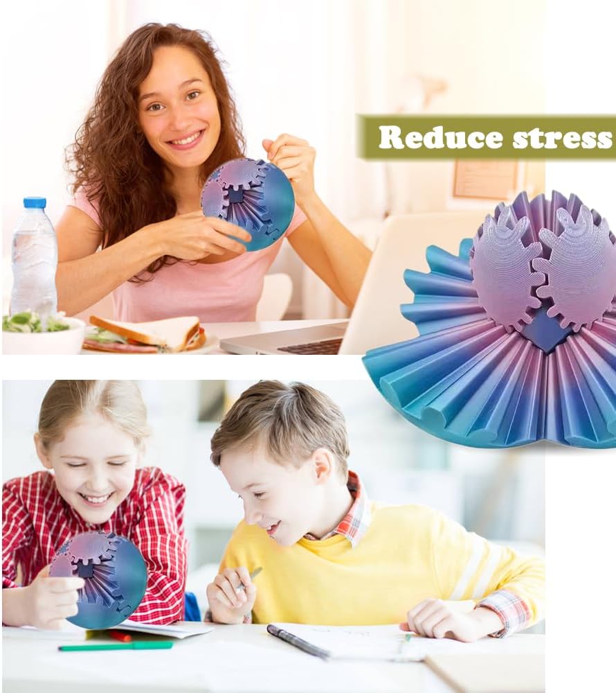 3D Printed Gear Ball, Gears phere Gear Ball Fidget Toy, Puzzle Balls, Fidget Ball, Cube Fidget Toy ,Gear Ball Toys for Classroom Prizes, Party Birthday, Anxiety Relaxing and Stress. (Pink and Cyan)