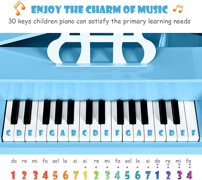 HONEY JOY Classical Kids Piano, 30-Key Mini Grand Piano with Music Stand and Bench, Wooden Musical Instrument Toy with Lid & Music Rack, Gift for Boys Girls Ages 3+ …