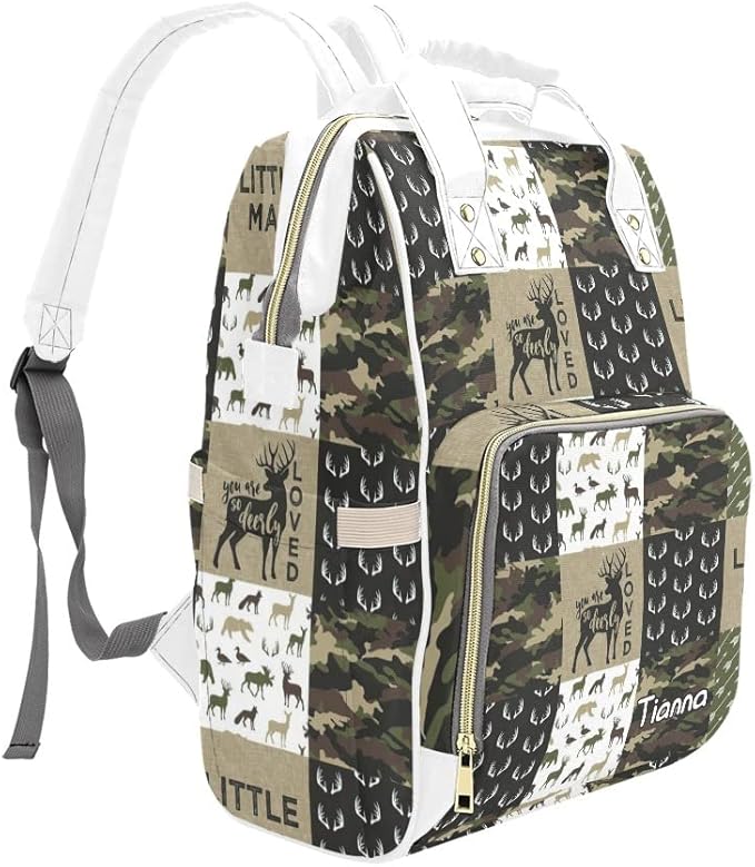 Little Antler Man Woodland Camouflage Diaper Bags with Name Waterproof Mummy Backpack Nappy Nursing Baby Bags Gifts Tote Bag for Women