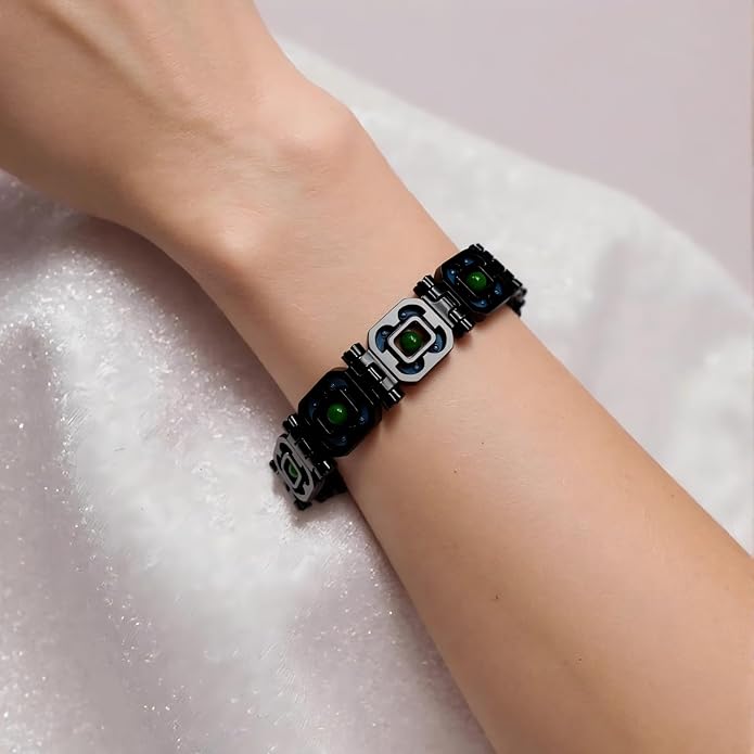 DIY Assembled Link Bracelet with Blue Gemstones - Elegant Statement Jewelry for Adult, Polished Link, Puzzle, Ceramic Style，Perfect for Gifting & Everyday Wear