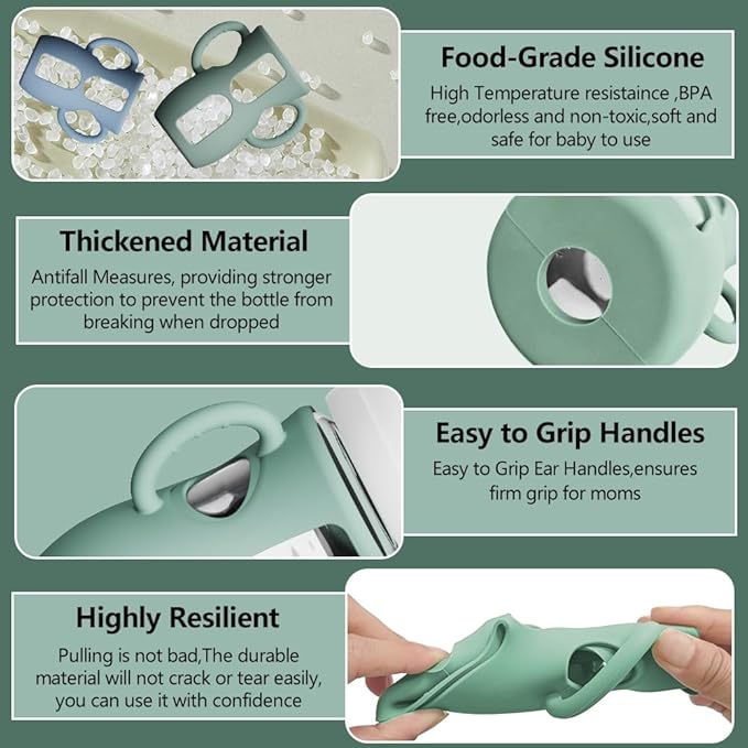 4 Pack Silicone Sleeves for Avent Natural Glass Bottles, Anti Breakage Baby Bottle Protector with Easy-Grip Handle, Compatible Philips Avent Glass Natural Bottle 8 oz, Not for Infant Use