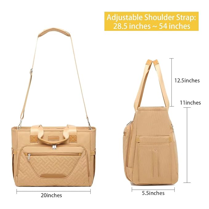 Diaper Bag Tote for Women, Travel Diaper Bag with Insulated Pocket for Toddler & Newborn. Baby Bag with 15.6 Inch Laptop Compartment (Light Brown)