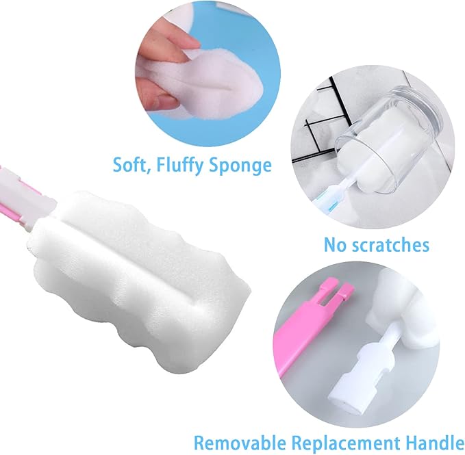 Bottle Brush Sponge Replacement Heads 8 Pack Durable Soft Sponge Brush Heads Environmental Protection Cup Cleaning Refill Heads Without Handle (Brush Heads 8PCS)