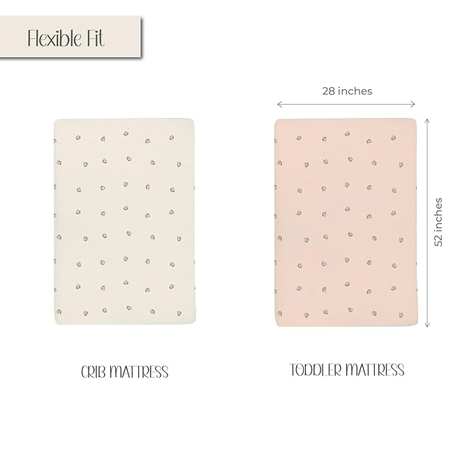 Ely’s & Co. Crib Sheets, Baby Girl Fitted Crib Mattress Sheet Set, 2 Pack, 100% Jersey Knit Cotton, Infant and Toddler Nursery Bedding, Pink Vintage Print, 28” x 52”