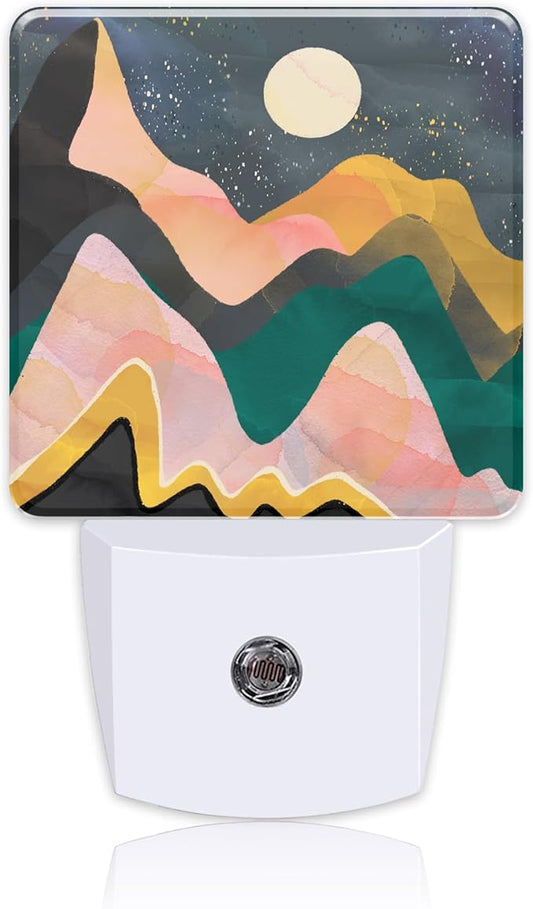 Plug in Night Lights Abstract Mountains Night Sky and Moon Nightlight Plug Into Wall Dusk to Dawn Sensor LED Night Light for Kid Girls Boys Room Decor,Hallway,Kitchen,Bathroom,Nursery,Stairs